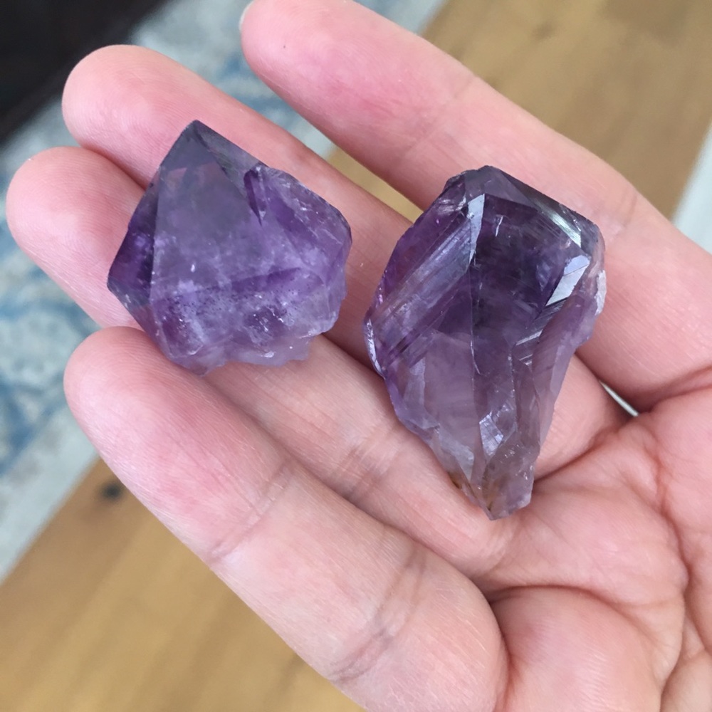 4 natural amethyst & tourmaline specimens